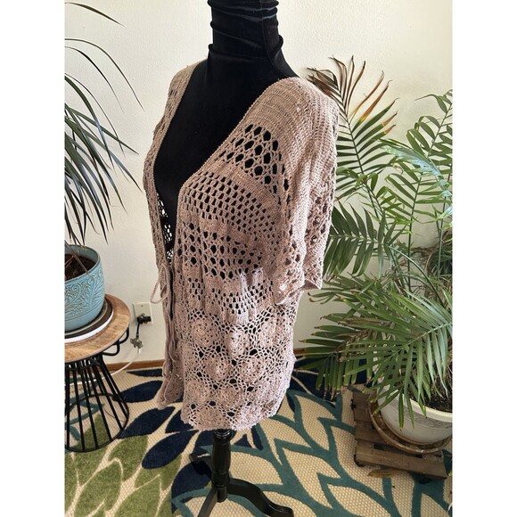 Liz Claiborne Boho Crochet Cardigan/ Cover Up Tie Front Size 1X Hippiechic - Picture 2 of 6